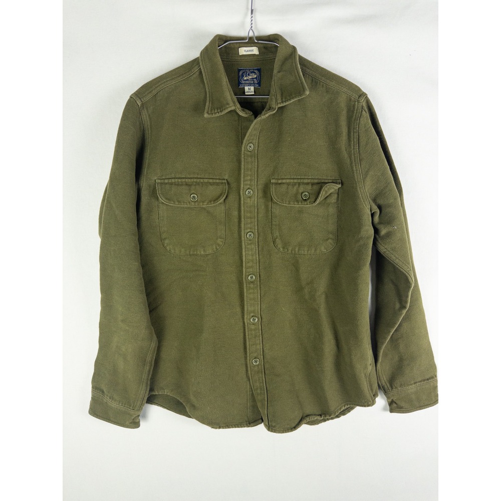 J.Crew Classic Sportsmen Outfitter Fleece Shirt Mens M Olive Green Workwear Heri
